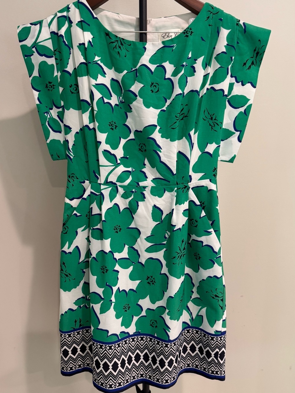 Eliza J Green and White Floral Cap Sleeve Mini Shift Dress Size 2